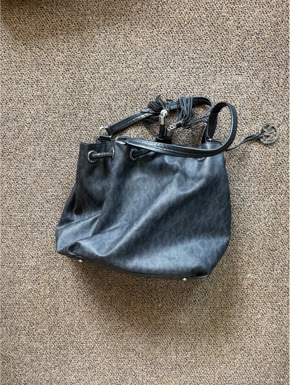 Michael Kors Black Logo Drawstring Bucket Bag